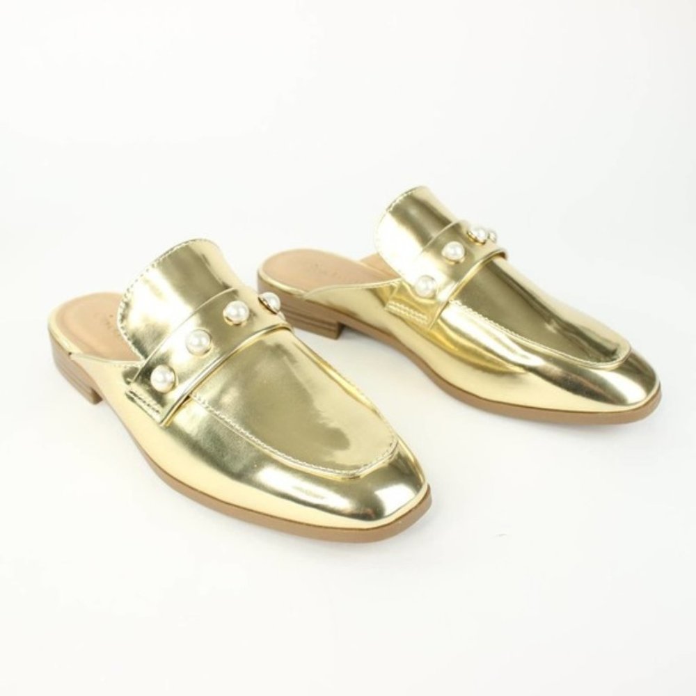Cityclassified Gold Pearl Mules Slip On Sandals 6
